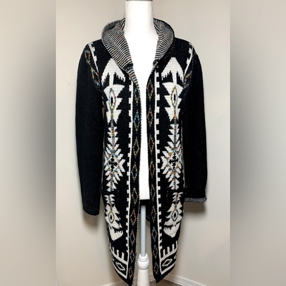 Pinkliscious Women Aztec Southwestern  Cardigan Sweater Coat Jacket Hooded Small - Picture 1 of 8
